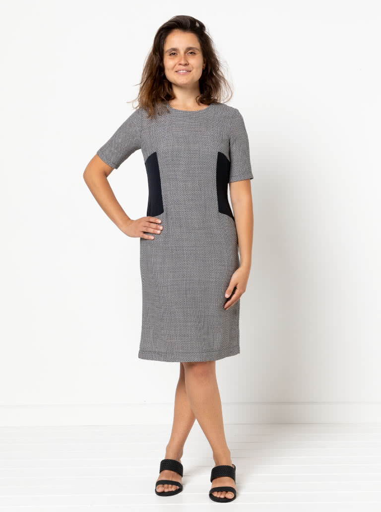 Renae Woven Dress Sewing Pattern By Style Arc - Stylish sheath dress with side inserts