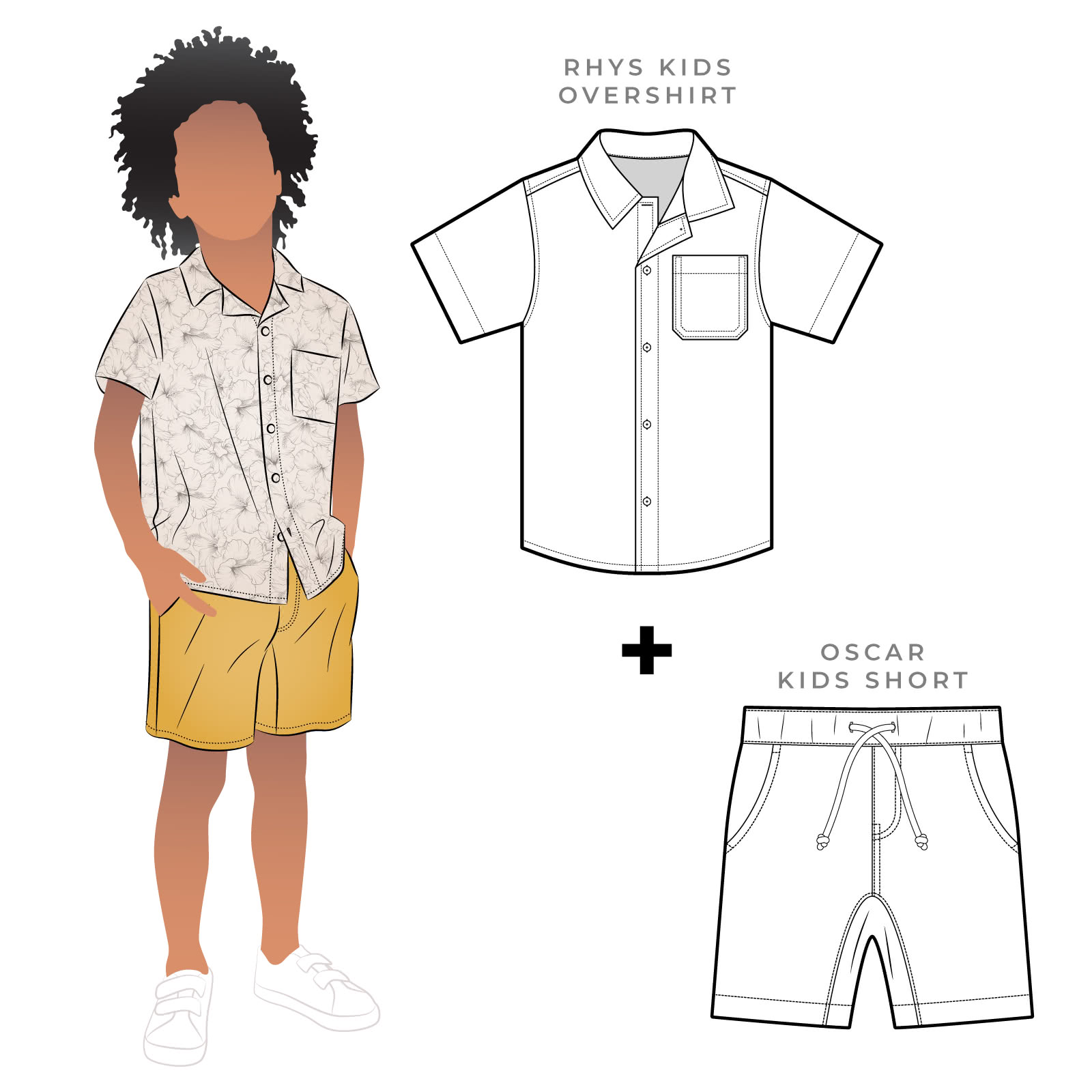 Rhys Kids Overshirt and Oscar Kids Short By Style Arc - In this fabulous discounted pattern bundle you will receive our Oscar Kids Short and Rhys Kids Overshirt, for kids 2-8