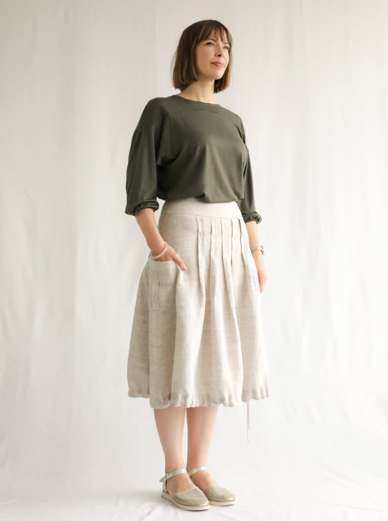 Richmond Utility Skirt By Style Arc - Skirt featuring stitched box pleats, wide basque and pockets