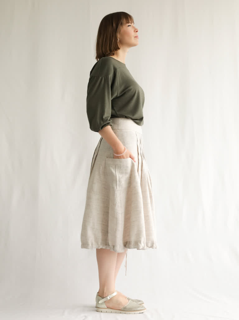 Richmond Utility Skirt By Style Arc - Skirt featuring stitched box pleats, wide basque and pockets