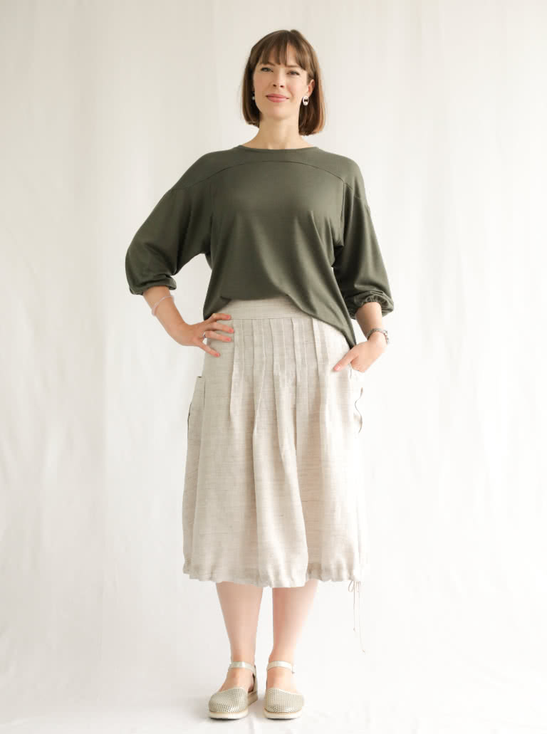 Richmond Utility Skirt By Style Arc - Skirt featuring stitched box pleats, wide basque and pockets