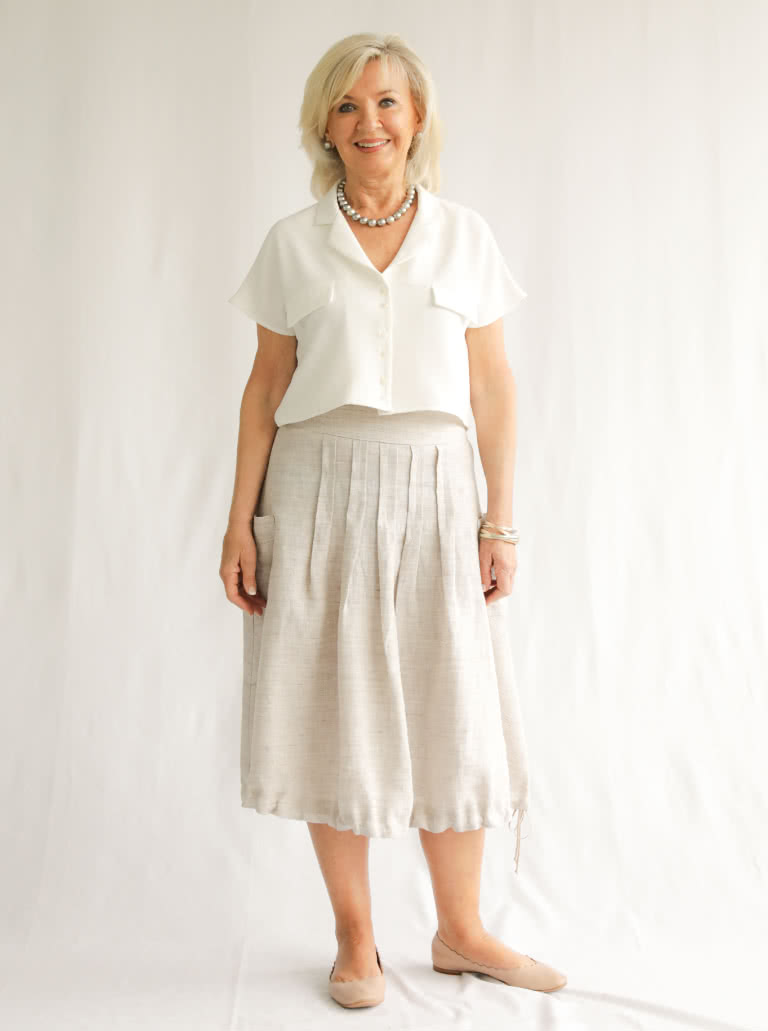 Richmond Utility Skirt By Style Arc - Skirt featuring stitched box pleats, wide basque and pockets