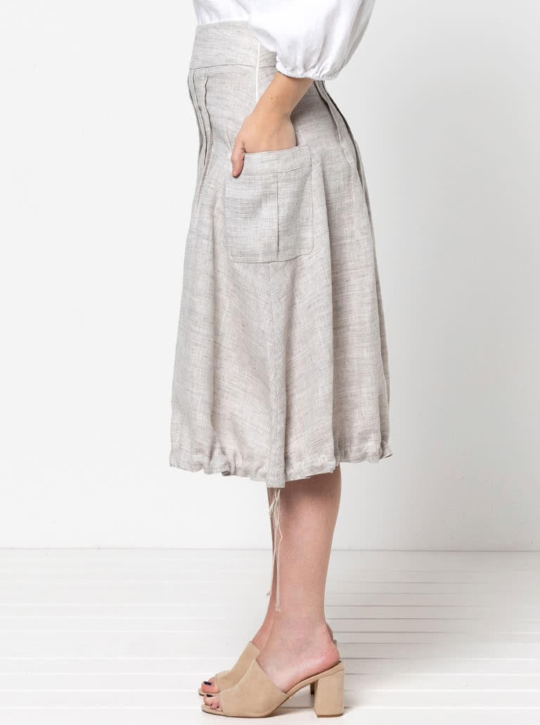 Richmond Utility Skirt By Style Arc - Skirt featuring stitched box pleats, wide basque and pockets