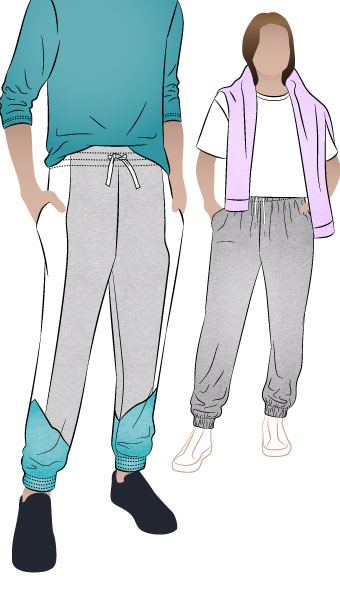 Riley Teens Sweatpant By Style Arc - Pull on sweat pant with side pockets, elastic waist and cuffs and optional panelling details, for teens 8-16