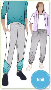 Riley Teens Sweatpant By Style Arc - Pull on sweat pant with side pockets, elastic waist and cuffs and optional panelling details, for teens 8-16