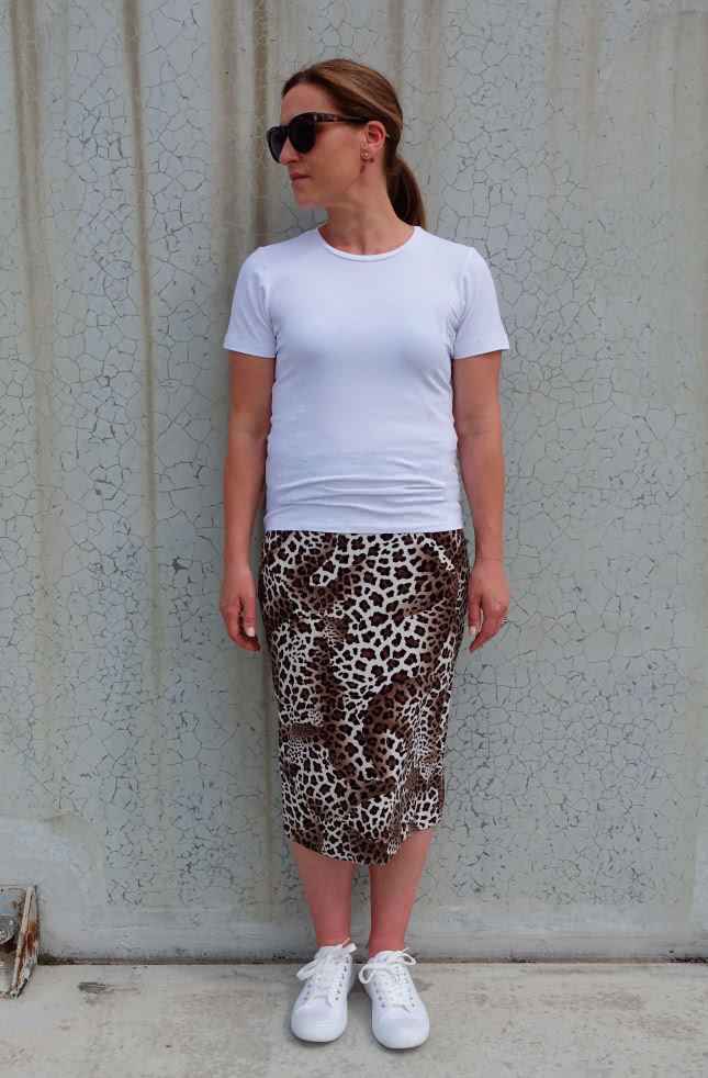 Rita Skirt + Animal Black Brown Jersey Knit Fabric Sewing Pattern Fabric Bundle By Style Arc
