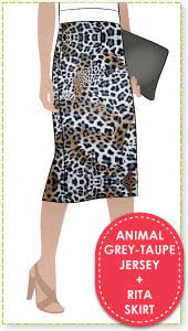 Rita Skirt + Animal Grey Taupe Jersey Knit Fabric Sewing Pattern Fabric Bundle By Style Arc