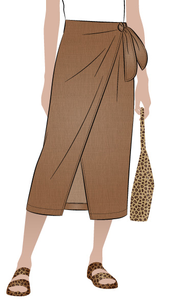 Rona Wrap Skirt By Style Arc - Pull on calf length faux wrap skirt.
