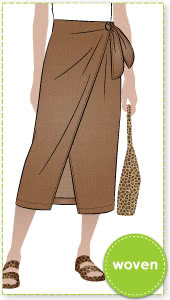 Rona Wrap Skirt By Style Arc - Pull on calf length faux wrap skirt.