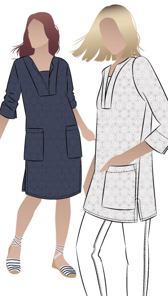 Roslyn Tunic Dress By Style Arc - Shift Tunic/Dress with an interesting pocket, yoke and sleeve detail