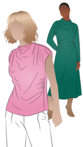 Rowie Knit Top and Dress by Style Arc - Pull-on knit top or dress with a funnel neck and the option for sleeves or sleeveless
