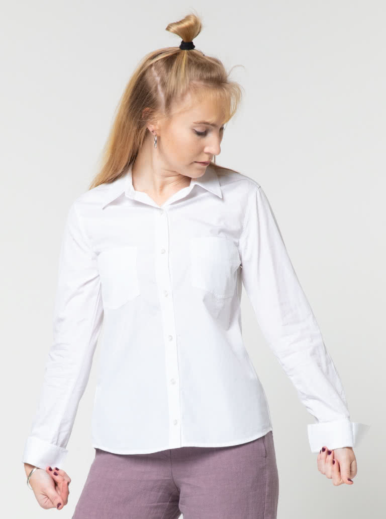 Roxy Woven Shirt By Style Arc - Classic button up shirt with two breast pockets, long sleeves, two piece collar and lower centre back split.