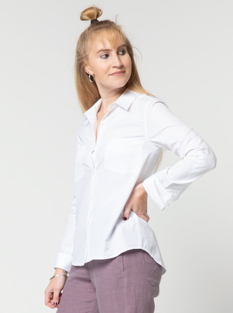 Roxy Woven Shirt By Style Arc - Classic button up shirt with two breast pockets, long sleeves, two piece collar and lower centre back split.
