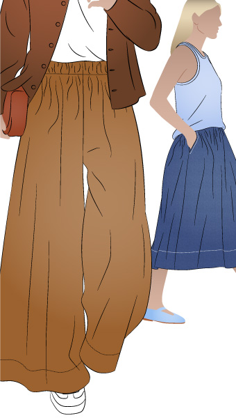 Rumi Woven Skirt and Pant By Style Arc - Beginner-friendly, elastic waist A-line skirt or very wide leg pant, with optional inseam pockets