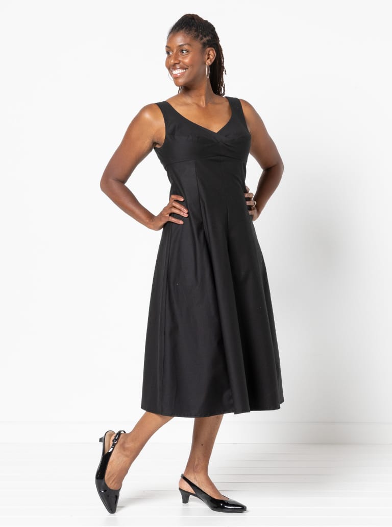 Sabrina Dress By Style Arc - Sleeveless dress with high waisted fitted bodice and gored skirt.