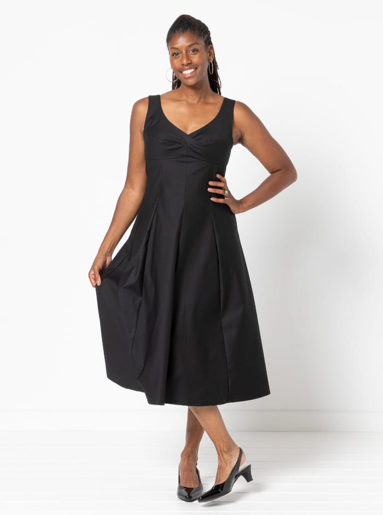 Sabrina Dress By Style Arc - Sleeveless dress with high waisted fitted bodice and gored skirt.