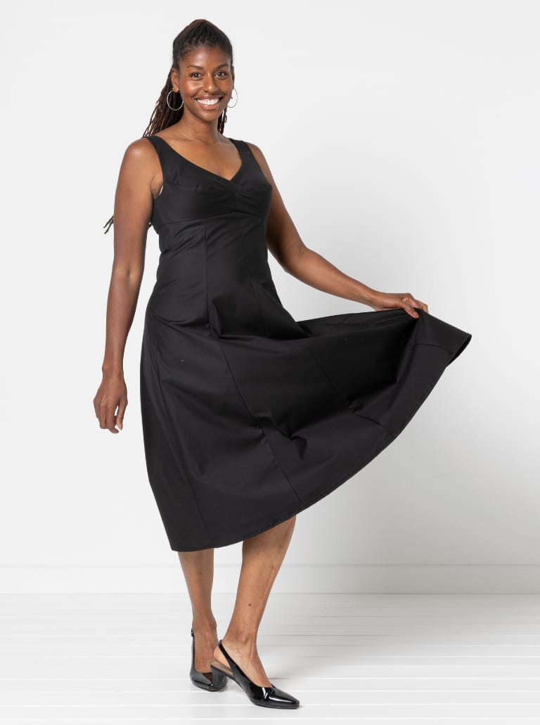 Sabrina Dress By Style Arc - Sleeveless dress with high waisted fitted bodice and gored skirt.