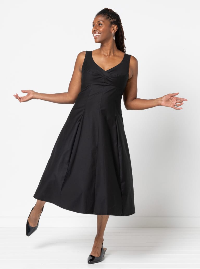 Sabrina Dress By Style Arc - Sleeveless dress with high waisted fitted bodice and gored skirt.