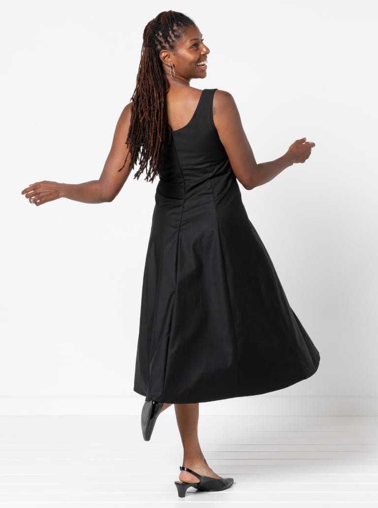 Sabrina Dress By Style Arc - Sleeveless dress with high waisted fitted bodice and gored skirt.