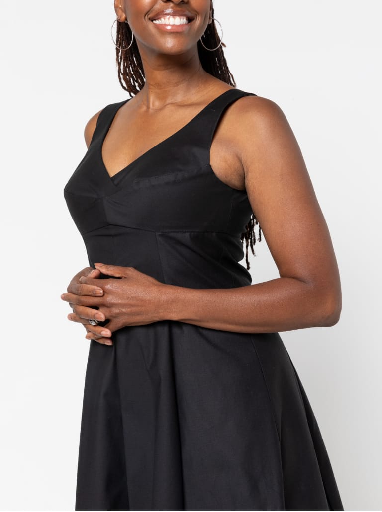 Sabrina Dress By Style Arc - Sleeveless dress with high waisted fitted bodice and gored skirt.