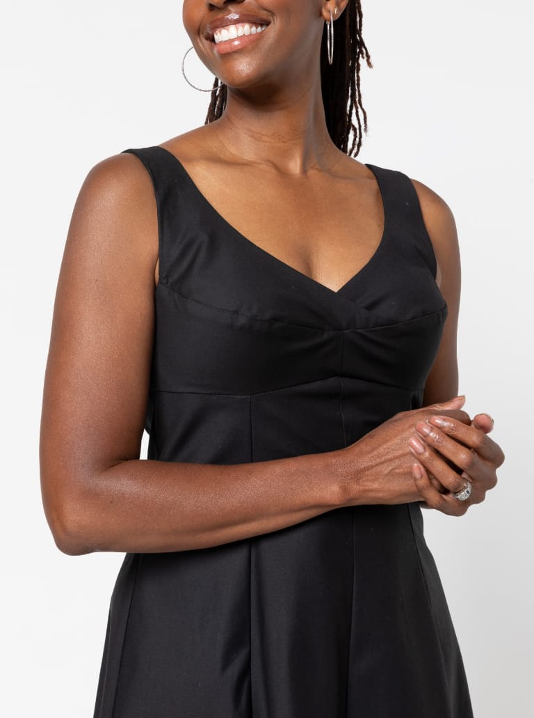 Sabrina Dress By Style Arc - Sleeveless dress with high waisted fitted bodice and gored skirt.