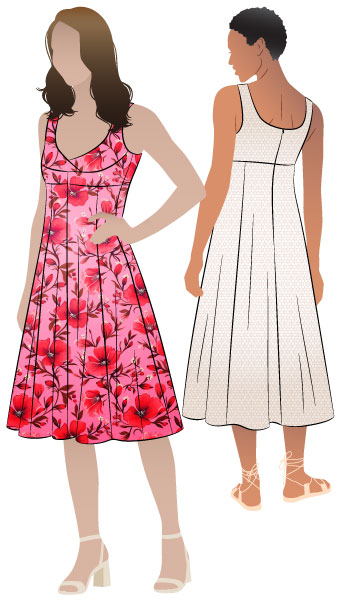 Sabrina Woven Dress By Style Arc - Sleeveless dress with high waisted fitted bodice and gored skirt.
