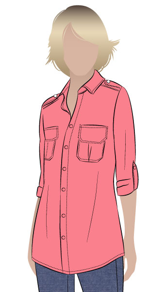 Safari Sam Overshirt By Style Arc - Safari-style shirt with roll-up sleeve