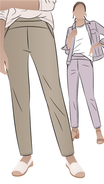 Sage Stretch Pant By Style Arc - Stretch woven pull on pant with wide elastic waist and front design detail