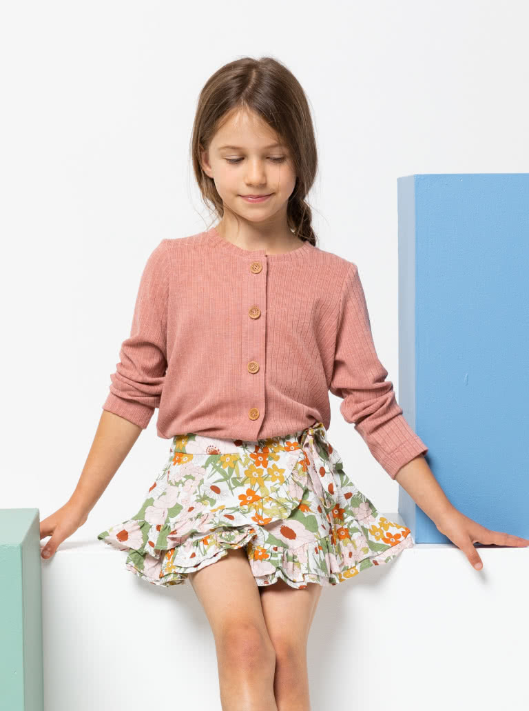 Saskia Kids Knit Cardi By Style Arc - Basic shaped button through cardigan with long sleeves for kids 2-8