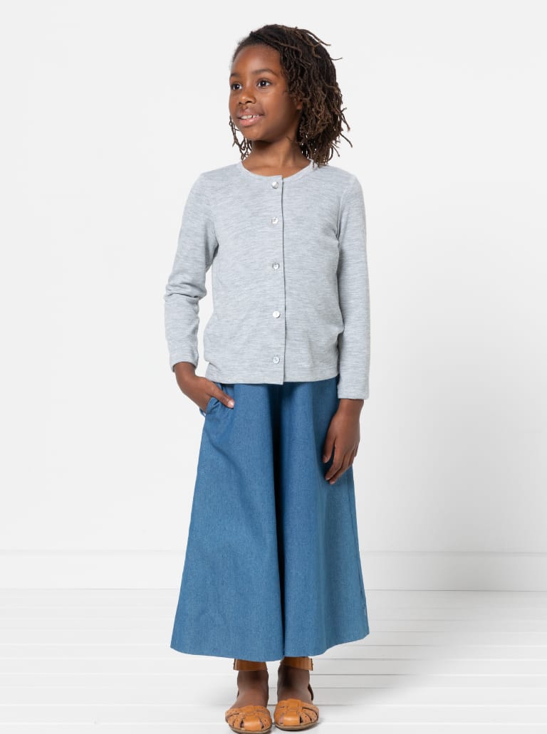 Saskia Kids Knit Cardi By Style Arc - Basic shaped button through cardigan with long sleeves, for kids 02-14