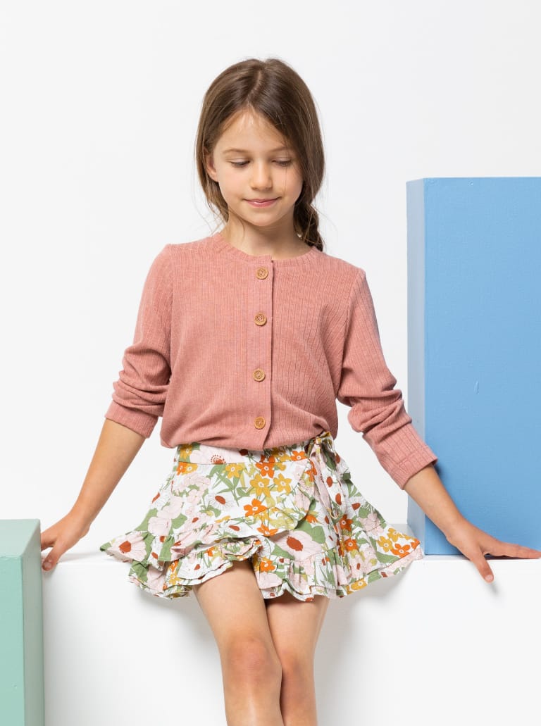 Saskia Kids Knit Cardi By Style Arc - Basic shaped button through cardigan with long sleeves, for kids 02-14