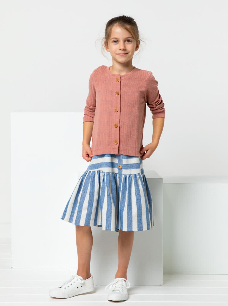 Saskia Kids Knit Cardi By Style Arc - Basic shaped button through cardigan with long sleeves for kids 2-8