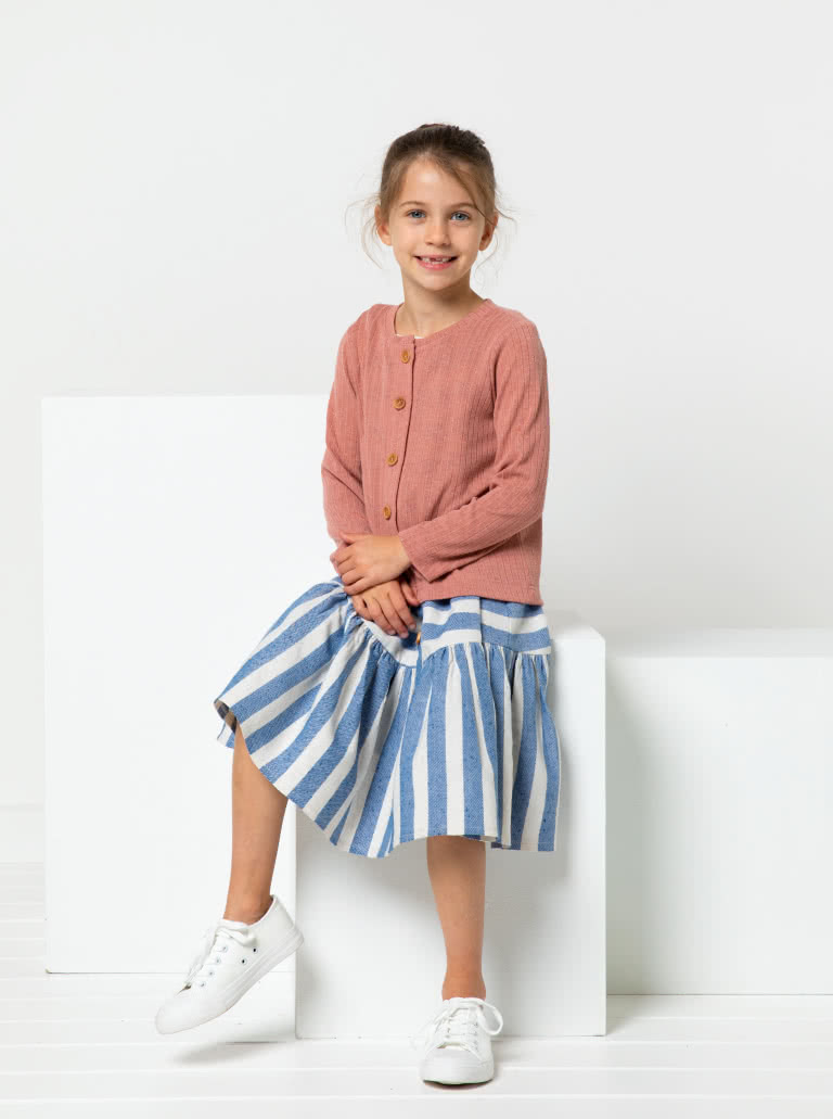 Saskia Kids Knit Cardi By Style Arc - Basic shaped button through cardigan with long sleeves for kids 2-8