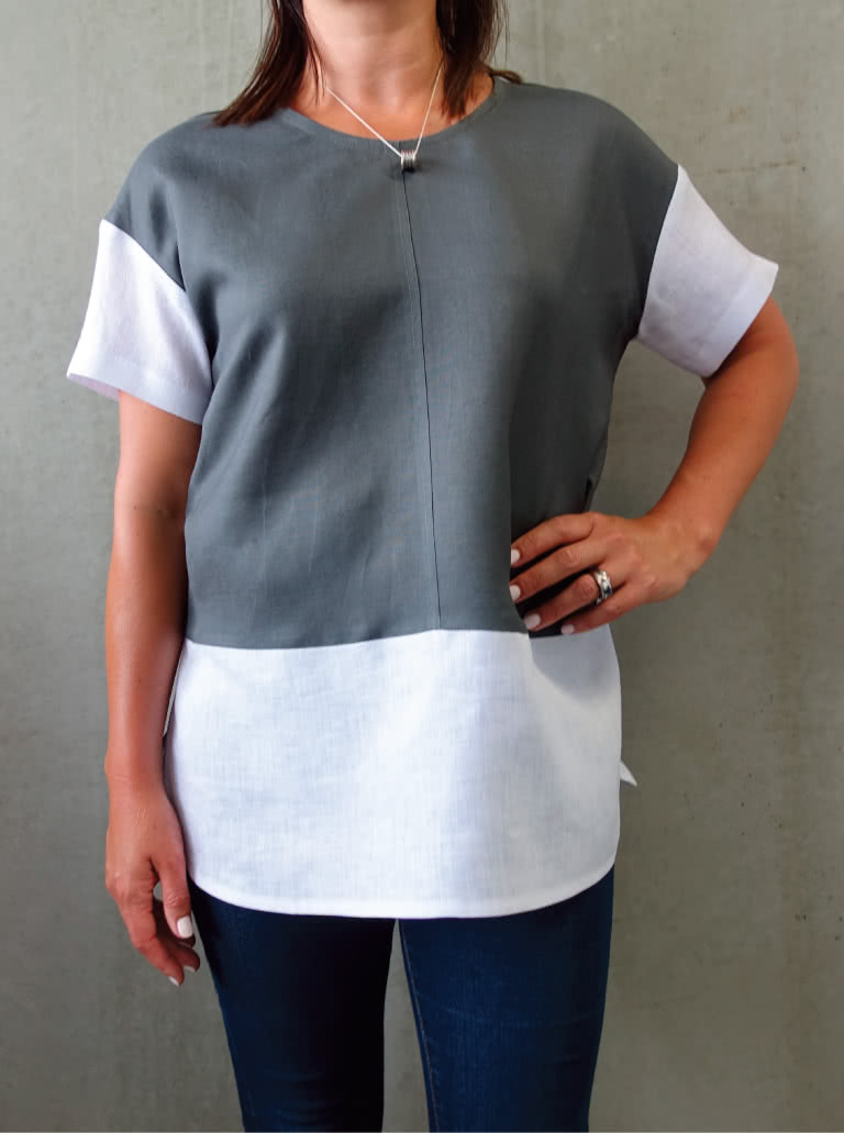 Scarlett Top Sewing Pattern By Style Arc - Spliced woven top with dropped armhole