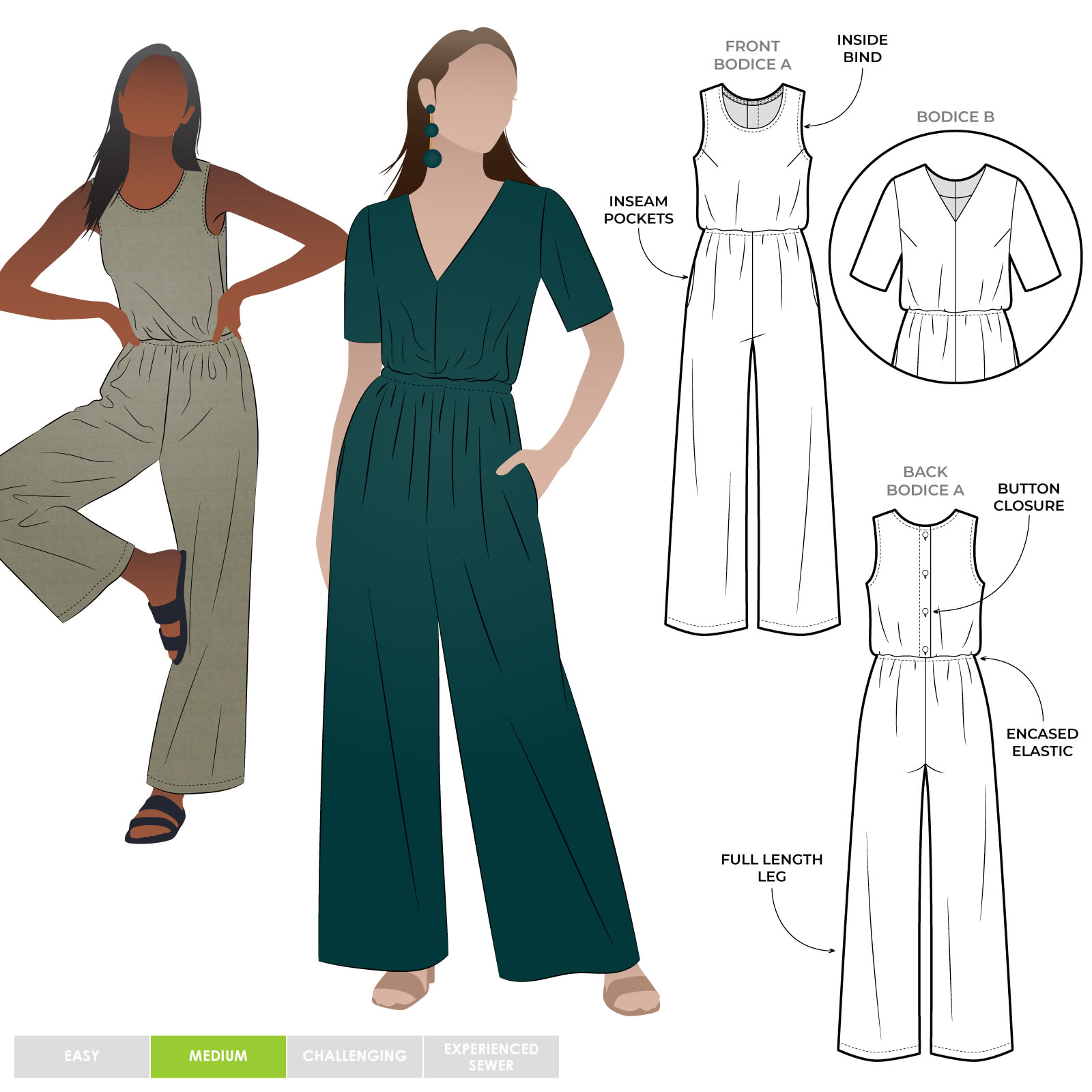 Shannon Jumpsuit Shannon Jumpsuit by Style Arc - Jumpsuit with a choice of two different bodice styles, side pockets and elastic waist