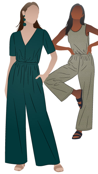 Shannon Jumpsuit By Style Arc - Jumpsuit with a choice of two different bodice styles, side pockets and elastic waist.