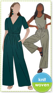 Shannon Jumpsuit By Style Arc - Jumpsuit with a choice of two different bodice styles, side pockets and elastic waist.