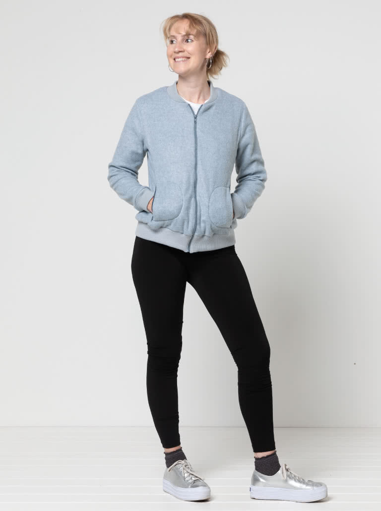 Sharon Sweat Top Sewing Pattern By Style Arc - Classic zip-front sweat top with rib detail