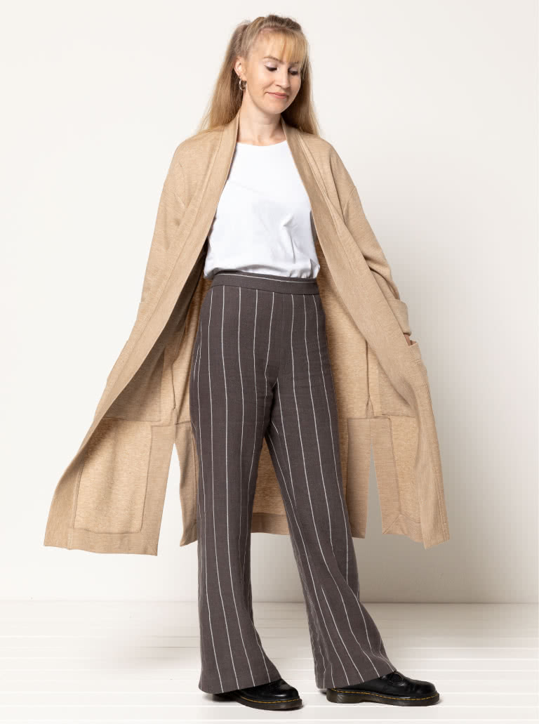 Sigrid Knit Coat By Style Arc - Longline coat with patch pockets, full length sleeves.