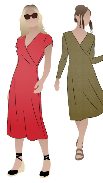 Suzie Knit Dress By Style Arc - Jersey "faux wrap" dress with cap or long sleeve options (formerly known as Slip On Suzie)