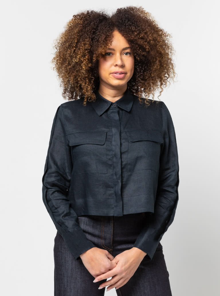 Smith Woven Jacket By Style Arc - Square shaped fly front short jacket with detailed sleeves.