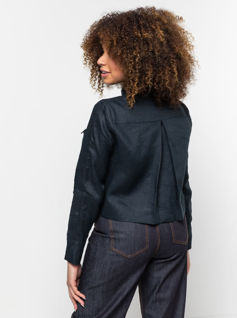 Smith Woven Jacket By Style Arc - Square shaped fly front short jacket with detailed sleeves.