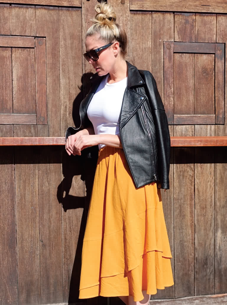 Sorrento Skirt By Style Arc - Women's Slip on elastic waist skirt with asymmetrical flounces