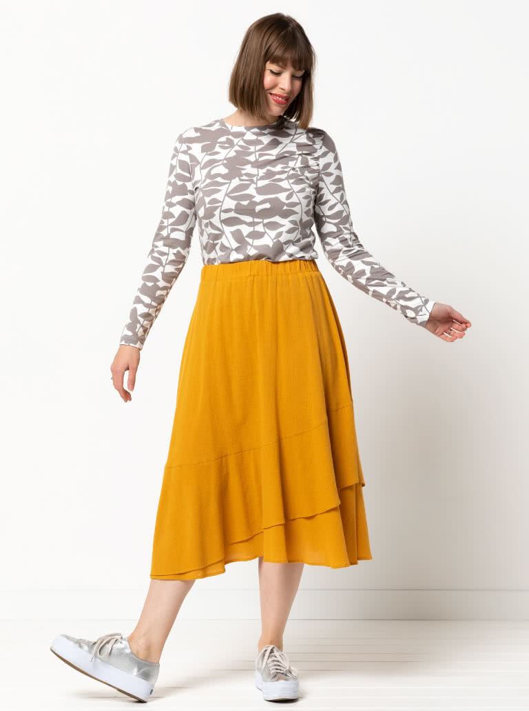 Sorrento Skirt By Style Arc - Women's Slip on elastic waist skirt with asymmetrical flounces