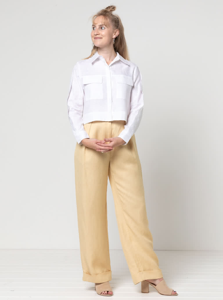 Spencer Woven Pant By Style Arc - Classic wide leg cuffed pant with a shaped waistband, fly zip and pockets.