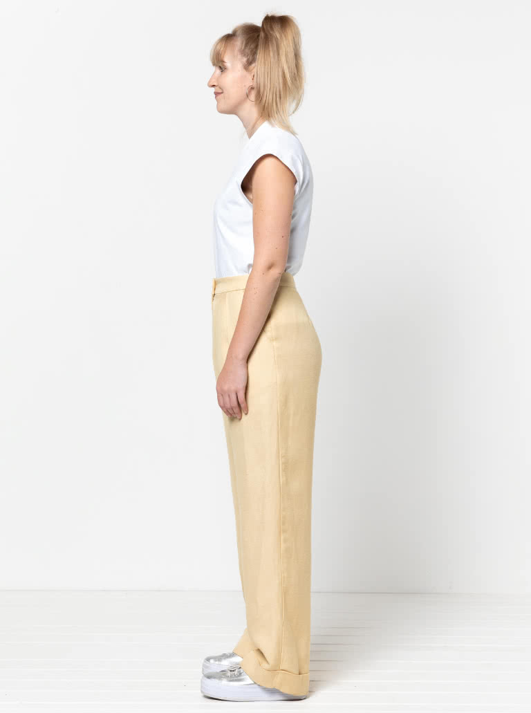 Spencer Woven Pant By Style Arc - Classic wide leg cuffed pant with a shaped waistband, fly zip and pockets.