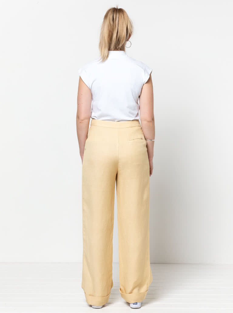 Spencer Woven Pant By Style Arc - Classic wide leg cuffed pant with a shaped waistband, fly zip and pockets.