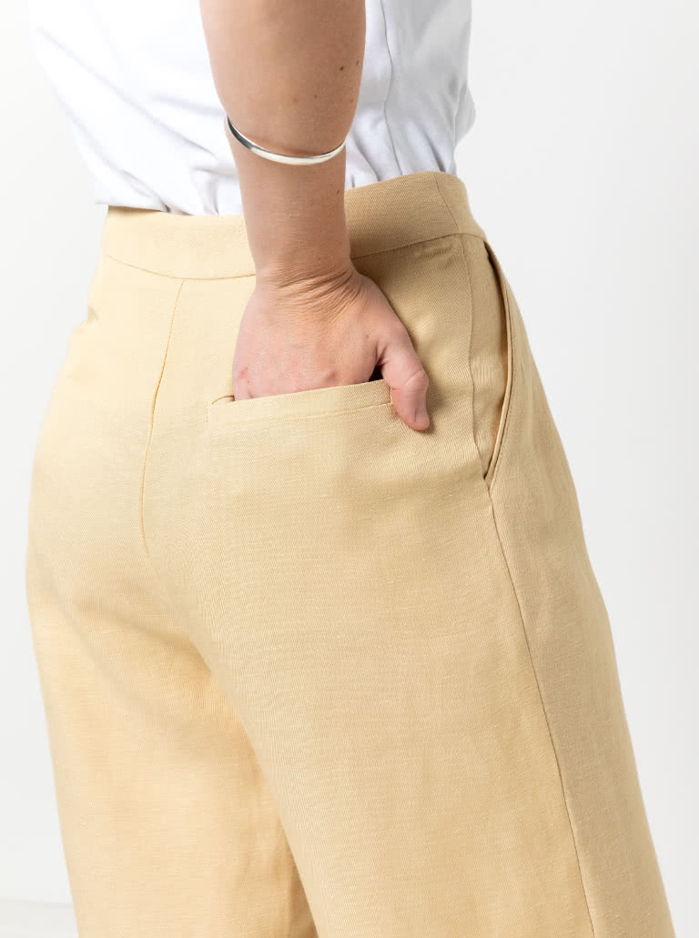 Spencer Woven Pant By Style Arc - Classic wide leg cuffed pant with a shaped waistband, fly zip and pockets.