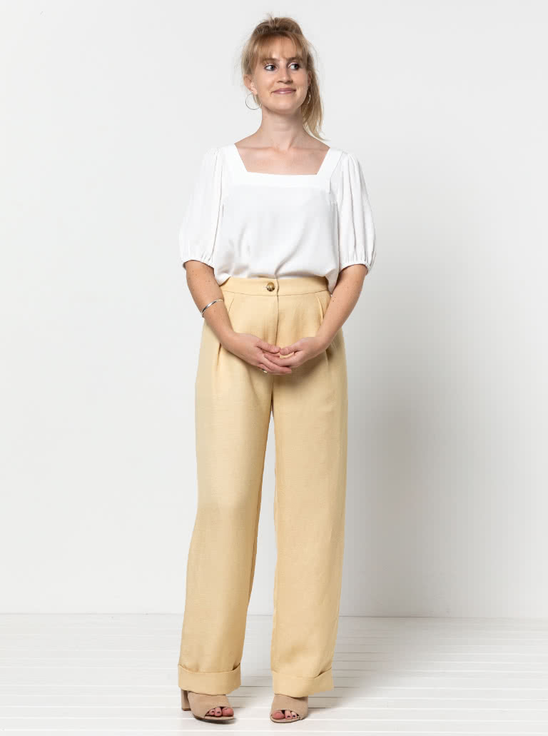 Spencer Woven Pant By Style Arc - Classic wide leg cuffed pant with a shaped waistband, fly zip and pockets.