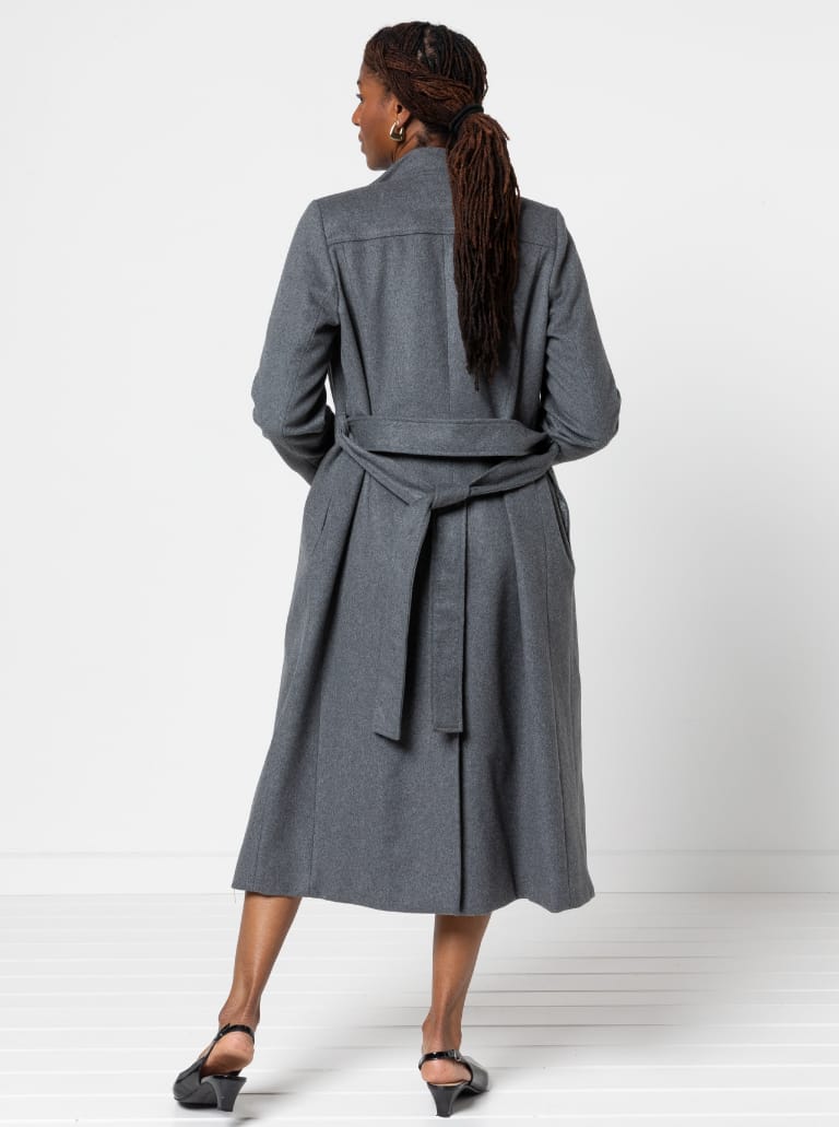 Stella Coat By Style Arc - Mid length fully lined wrap coat with long sleeves and tie belt.
